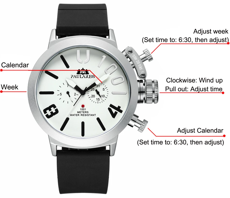 Automatic Self Wind Mechanical สายยางสีดําเงินเรือสีส้มสีฟ้าสีเหลืองสีเทาคลาสสิก U Men Big Face 50 มม.นาฬิกา