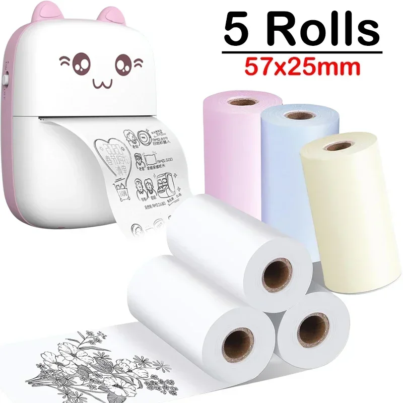 58mm Mini Photo Printer Paper Rolls Adhesive Thermal Paper 57x25MM DIY Sticker Labelipt Bill For Mini Pocket Mobile Printer