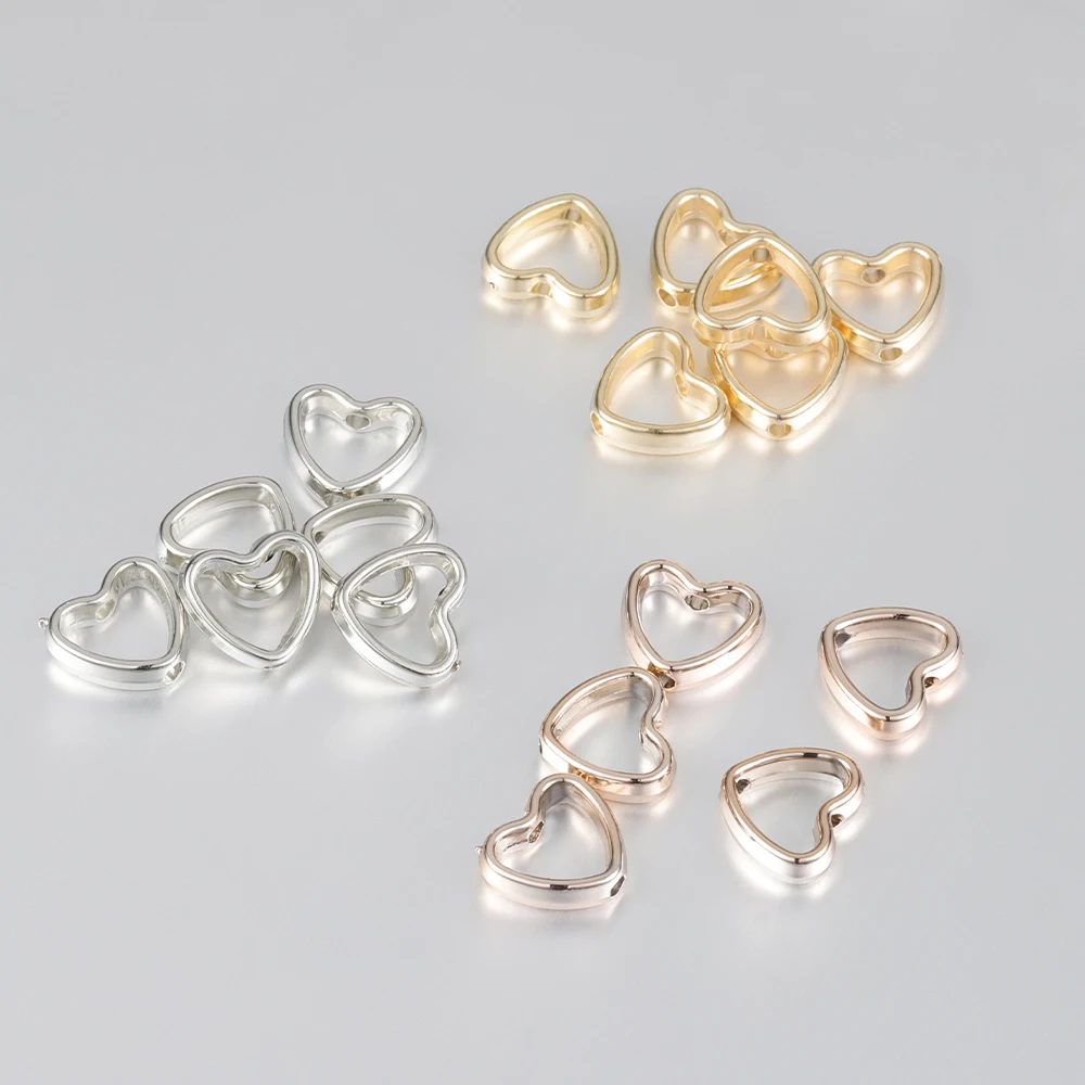 50pcs กรอบหัวใจห่อลูกปัด Double Stright Hole Spacers ลูกปัดแบบหลวมสําหรับเครื่องประดับทํา DIY