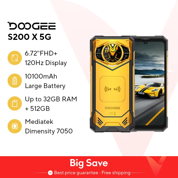 Anteprima mondiale DOOGEE S200 X 5G Telefono robusto 12+512 GB Smartphone 6,72" FHD + 120 Hz Schermo IPS Dimensity 7050 Batteria 10100 mAh 33 W