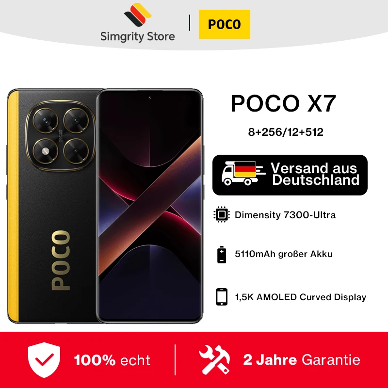 【Marke+】POCO X7 Smartphone Dimensity 7300-Ultra 6,67" 120Hz AMOLED Display 45W 5110mAh 50MP Kamera IP68 Xiaomi HyperOS NFC