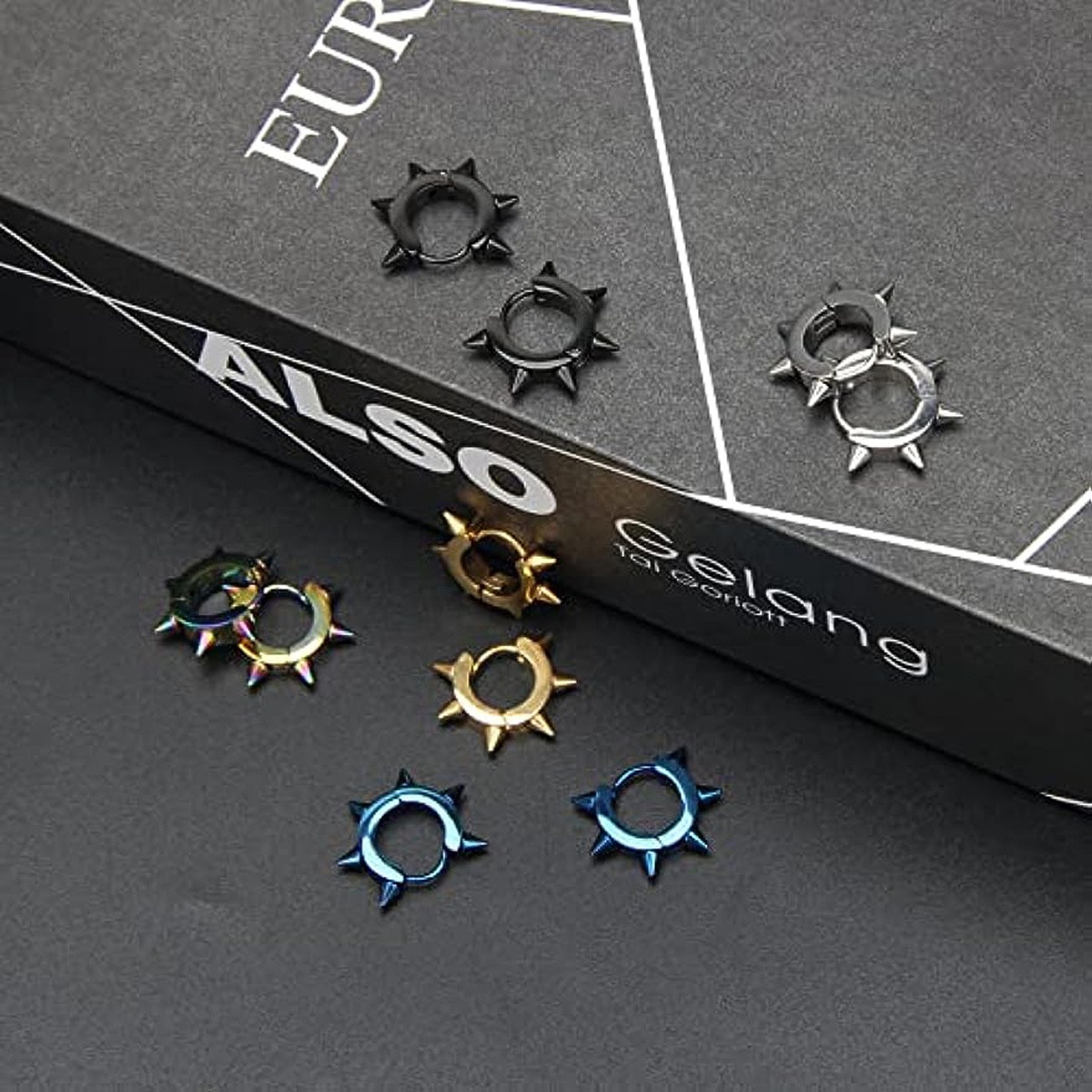 Clearance_1 Paar Edelstahl-Creolen mit Scharnier für Herren, Punk-Spike-Ohrringe_Continuous Updates