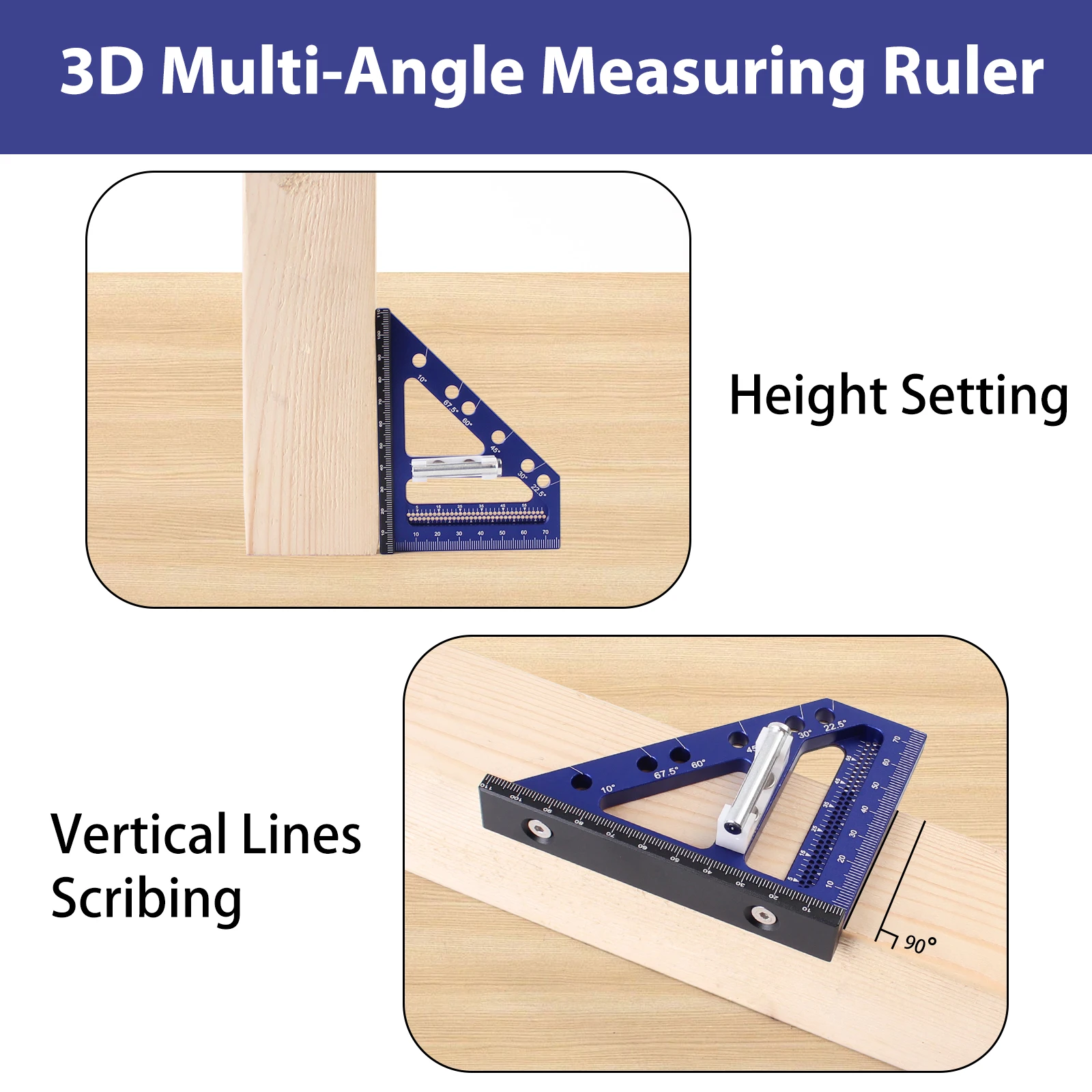 22.5-90 Degree Woodworking Square Protractor Aluminum Alloy Miter Triangle Ruler Layout Measuring Tool for Engineer Carpenter