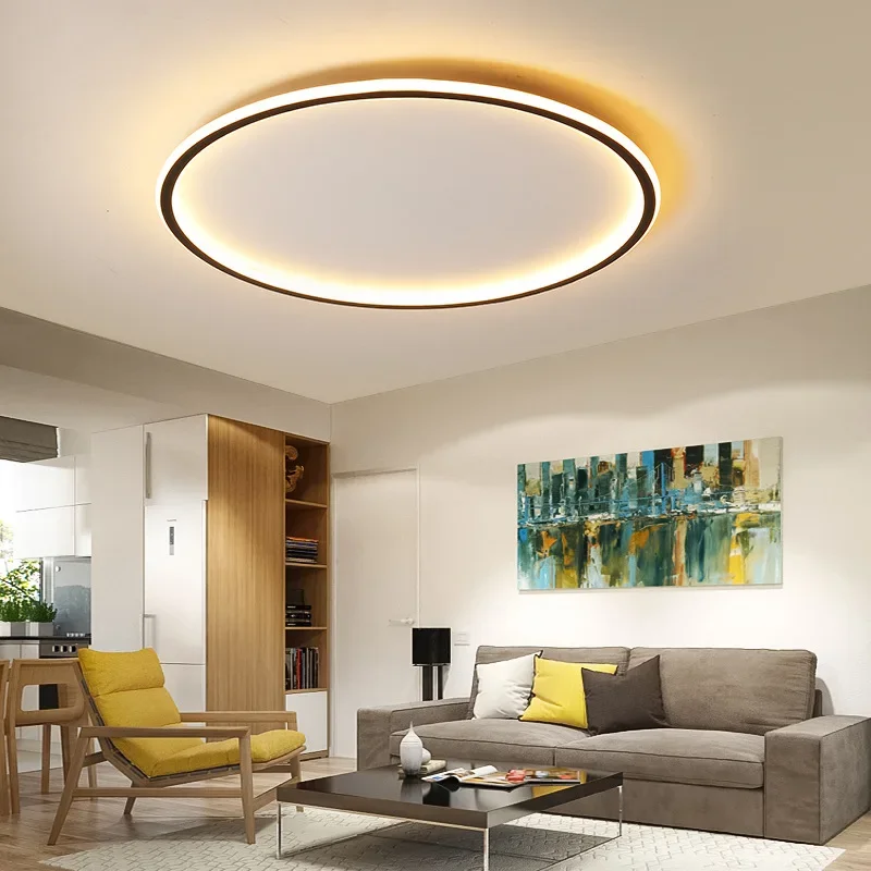 Luz de techo LED minimalista nórdica para dormitorio, sala de estar, pasillo, sala de estudio, balcón, candelabro de iluminación Circular con Control remoto
