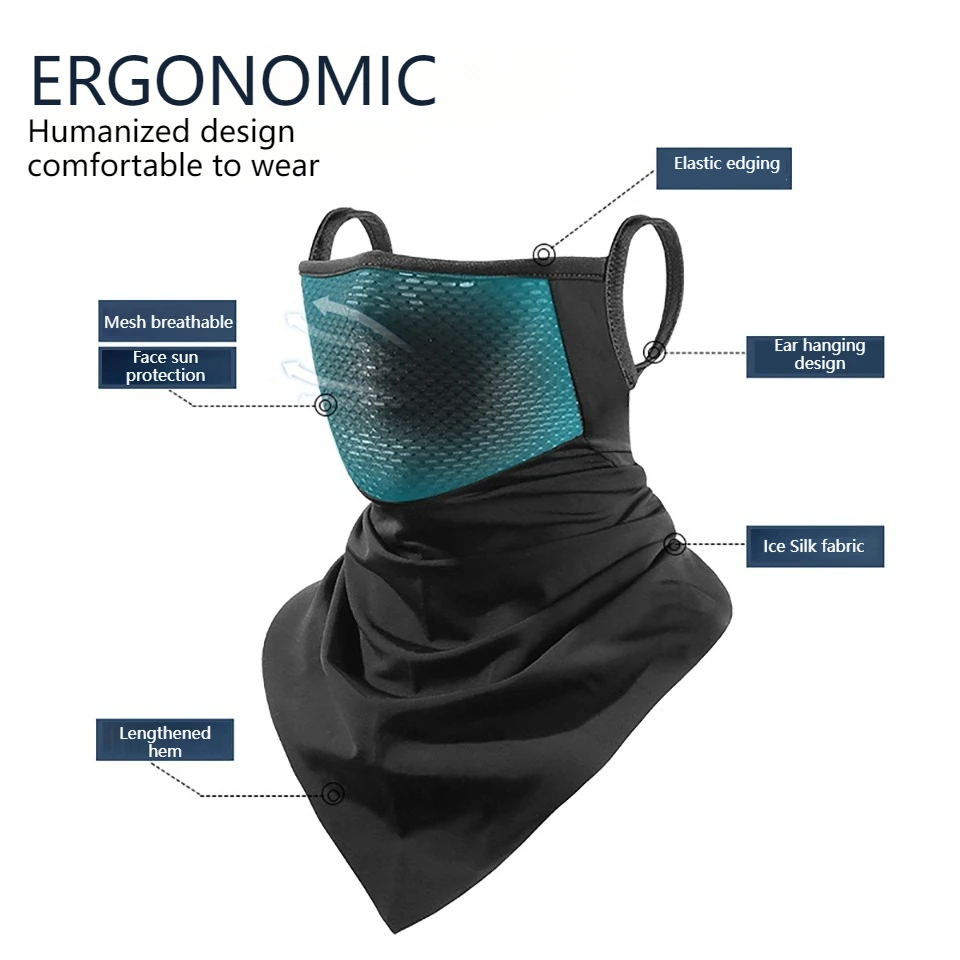 Máscara de verano para hombre, pañuelo de cara completa para bicicleta, Bandana de ciclismo, máscara de protección UV, bufanda transpirable de seda helada para colgar en la oreja al aire libre