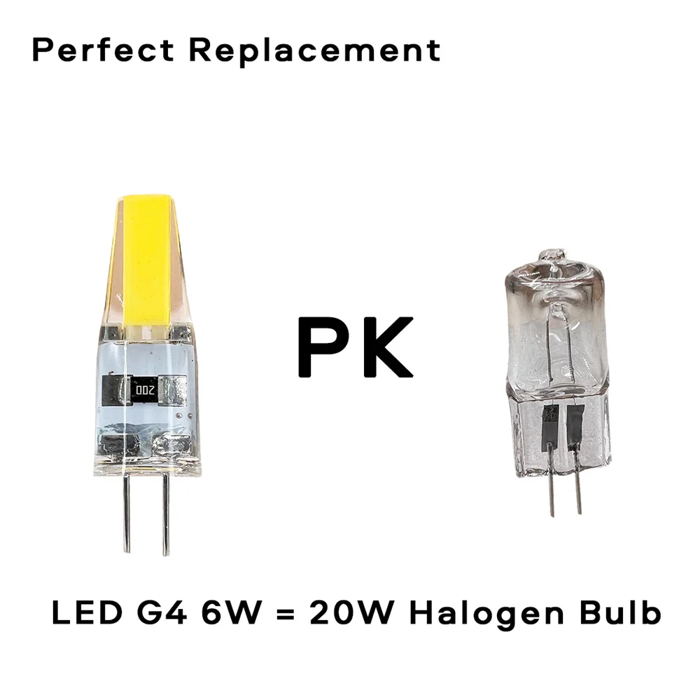 10 unids/pack regulable Mini G4 LED COB lámpara 6W bombilla AC DC 12V 220V velas reemplazan 30W 40W halógeno para foco de araña