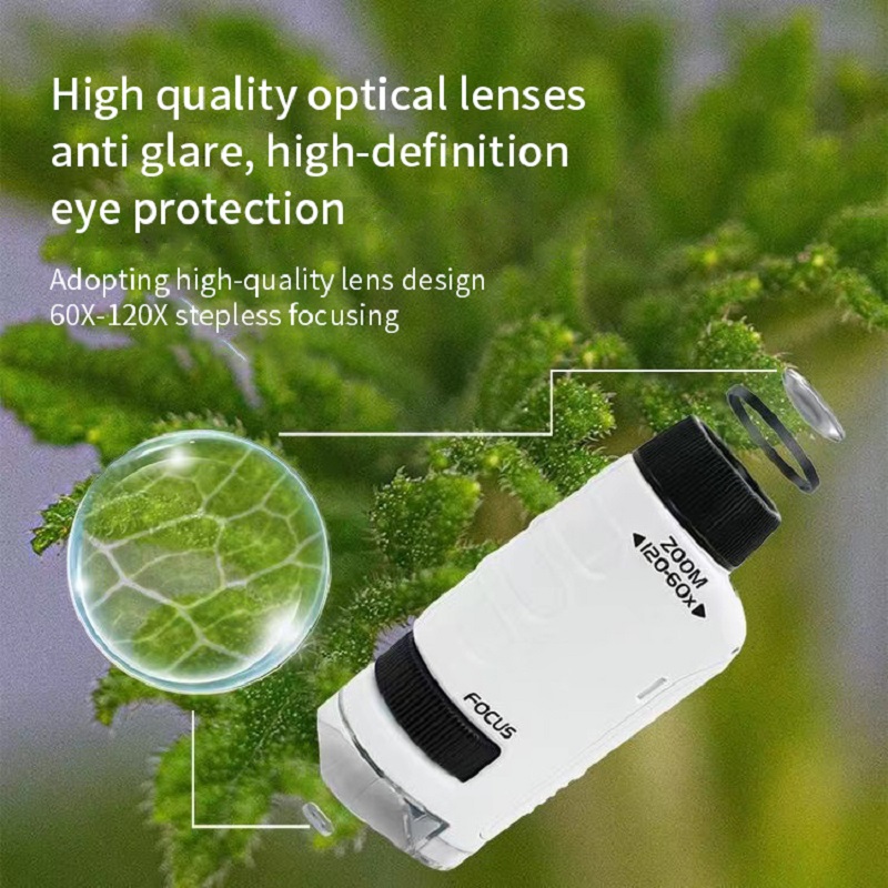 Experimento científico para niños, Kit de microscopio de bolsillo, Mini microscopio educativo de mano 60-120x con luz, juguetes para niños, regalo
