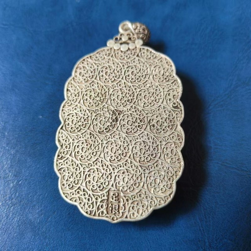 Antique Miscellaneous Vintage Retro Tibetan Silver Inlaid Cloisonné White Jade Square Pendant Hanging Ornament Craft