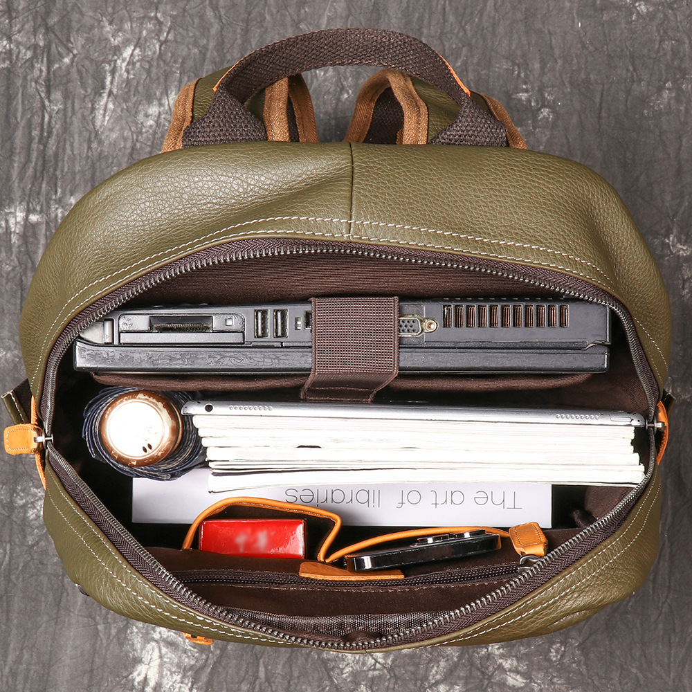 Men's Genuine Leather Travel Backpack Leisure College Teenager Backpacks School Backpack Man 15" Laptop Bag Leathfocus