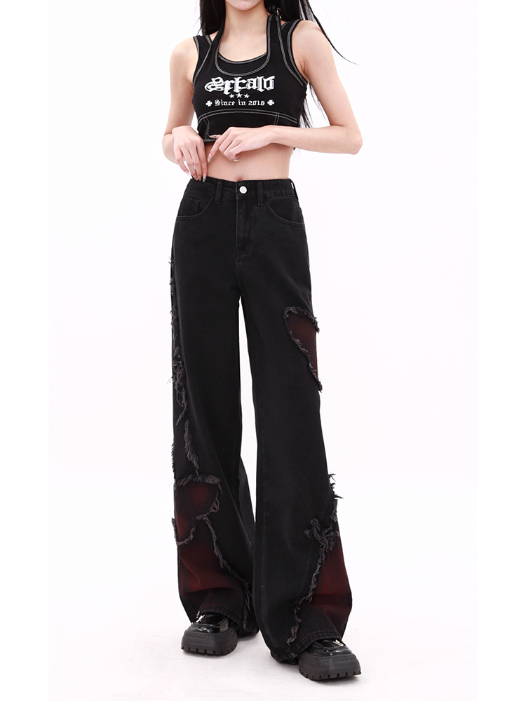 WCFCX スタジオ女性の黒だぶだぶのジーンズ原宿 Y2k 美的蝶デニムパンツ韓国ジーンズパンツヴィンテージワイドレッグパンツ