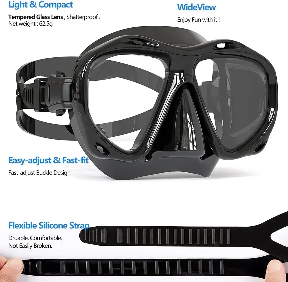 Farsighted Presbyopia Diving Mask with Tempered Glass Lenses, Reading Hyperopia Dive Gear for Men Women, +2.0 to +5.0