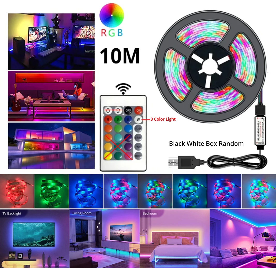 10M USB 2835 LED Strip Light RGB Remote Control Lights Elastyczna taśma lampowa Wstążka TV Desktop Screen Back Light Diode Tape
