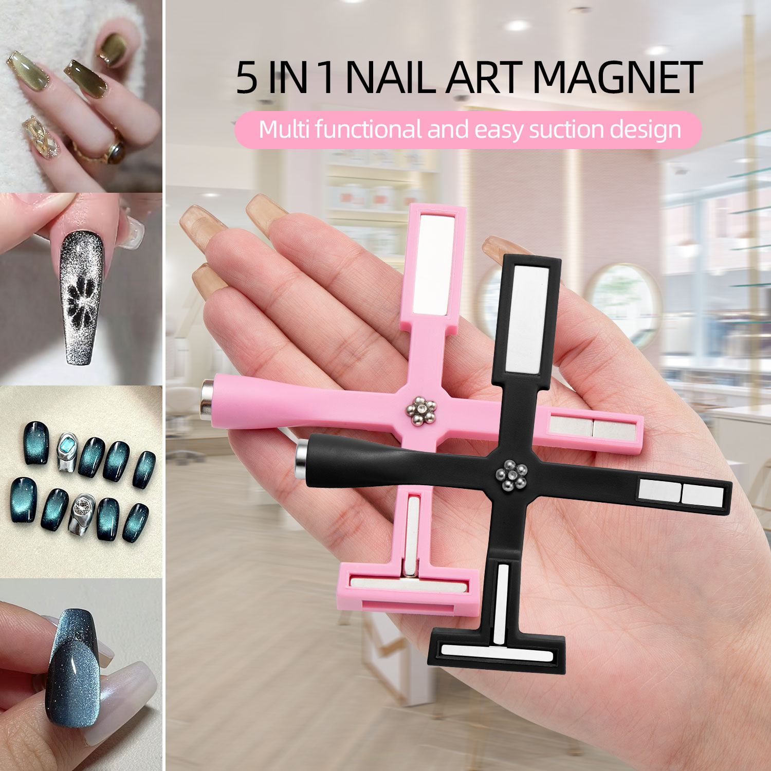 5 IN 1 Multi-Function CAT EYE เล็บ Magnetic Stick CROSS แม่เหล็กสําหรับ CAT EYE UV เจลเล็บเครื่องมือเงาเล็บ Art Decal เครื่องมือ