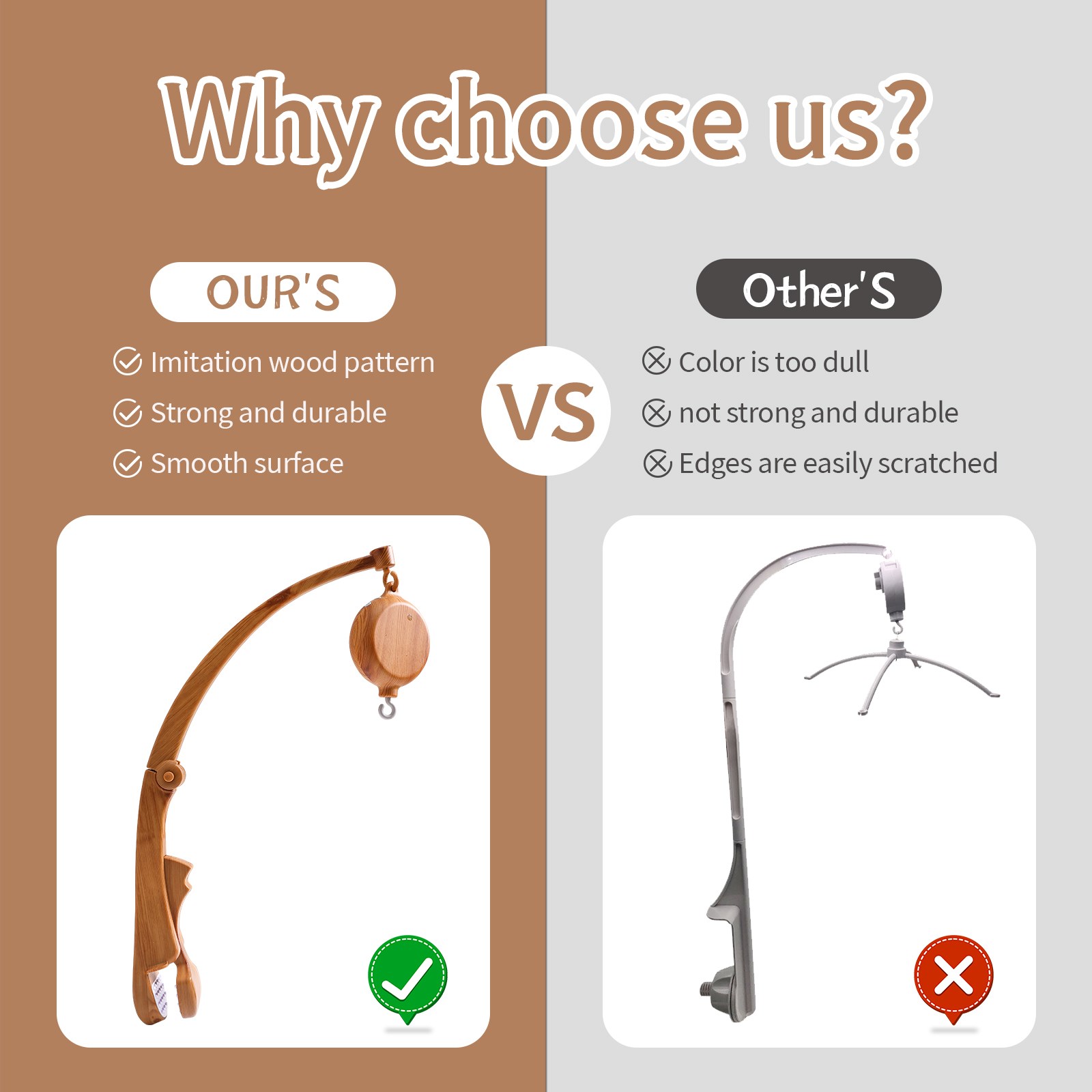 Cloche de lit pour bébé, support de boîte musicale, bras, jouet pliable, Imitation Grain de bois, décoration de lit pour bébé, jouets éducatifs