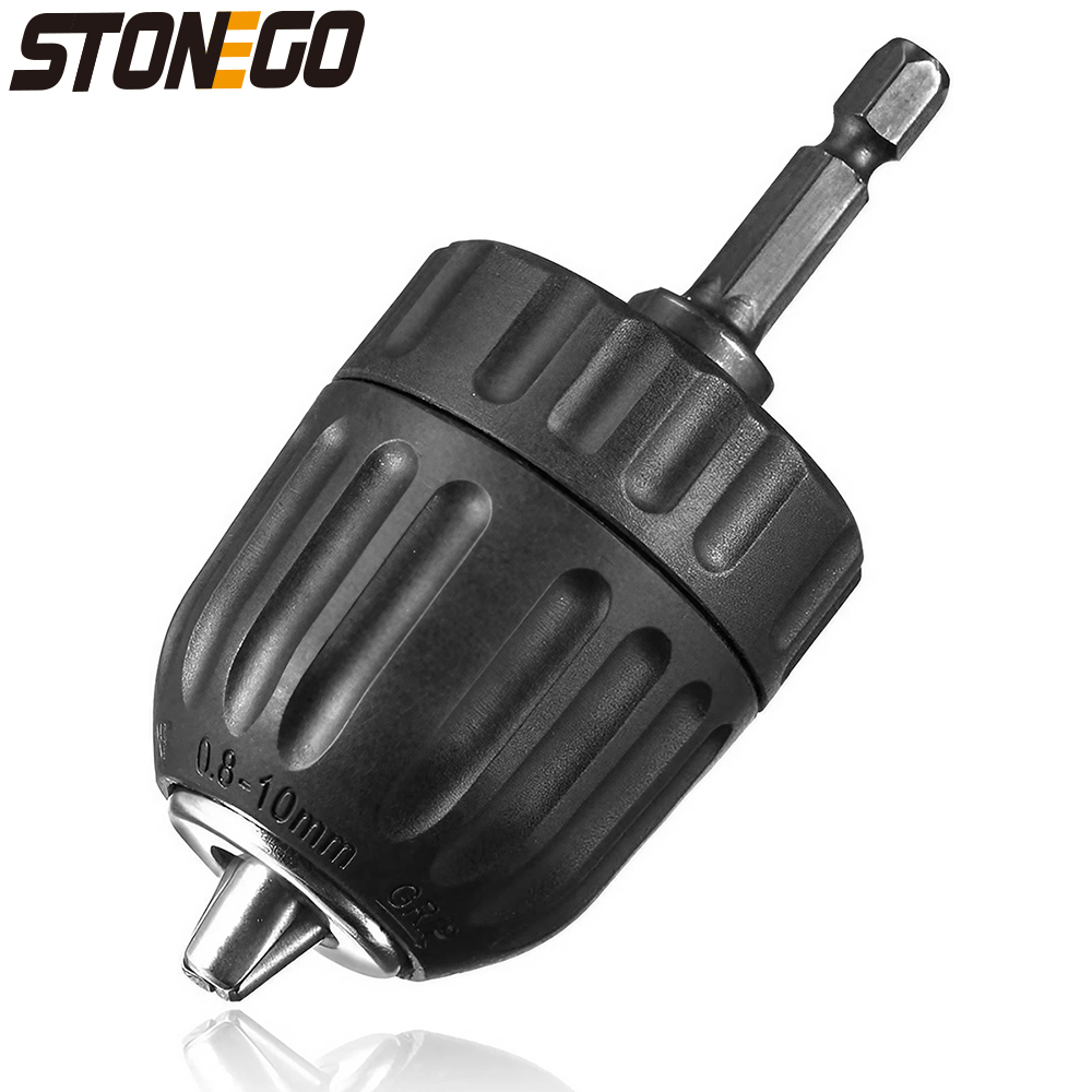 STONEGO-Adaptador de Mandril Broca Keyless, Hex Shank, Quick Change, 0,8-10mm, 3/8-24UNF, 1/4"