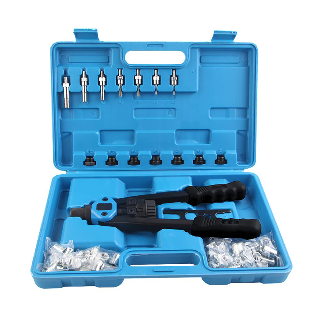 Podofo 110 pièces pistolet à écrou à rivets robuste riveteuse à main 7 tailles M3 M4 M5 M6 M8 M10 M12 ensemble de pinces à écrou à rivets ensemble de pinces à rivets à filetage