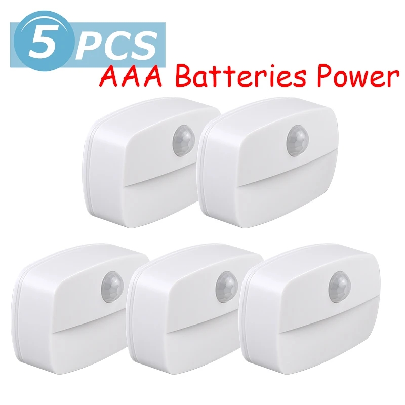 Mini lampka nocna LED z czujnikiem ruchu wewnętrzna lampa indukcyjna zasilana baterią AAA sypialnia ściana schody szafa korytarz korpus