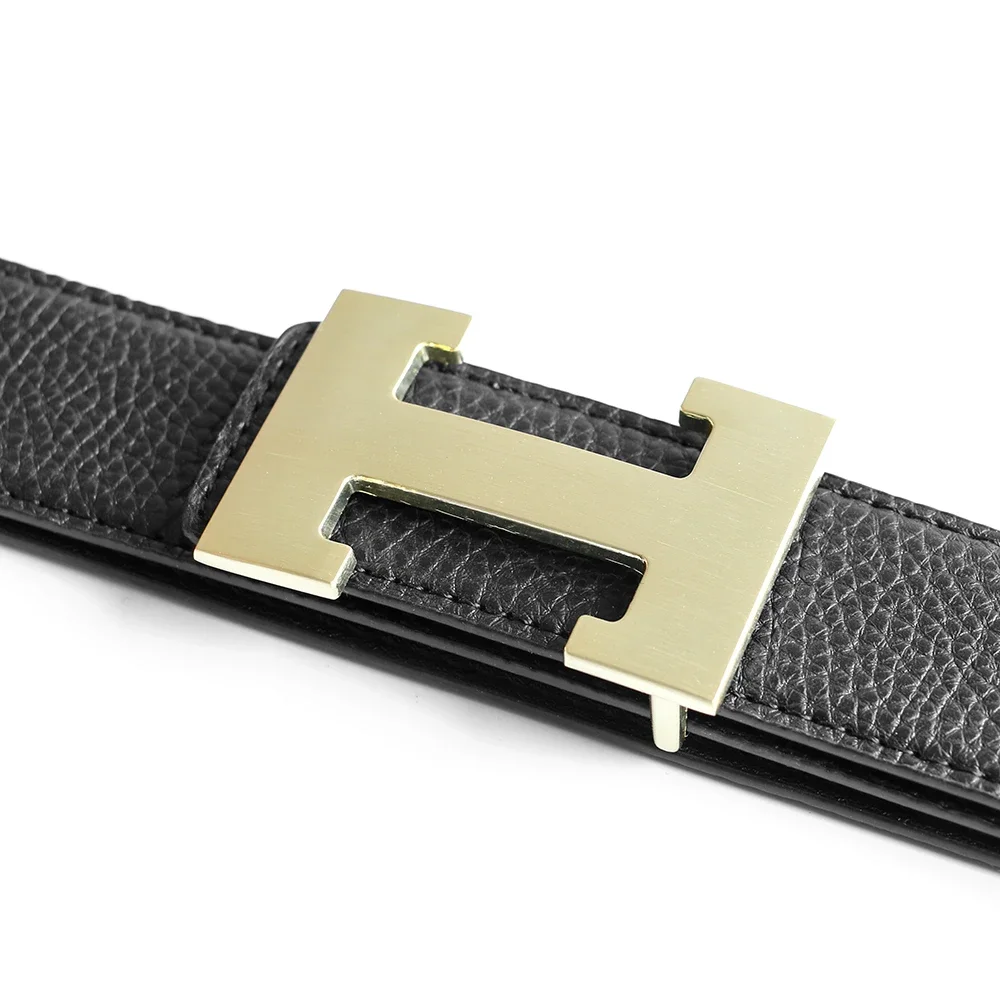 Cinturón con hebilla en H para hombre y mujer, correa de vestir de cuero genuino Real de alta calidad, color gris