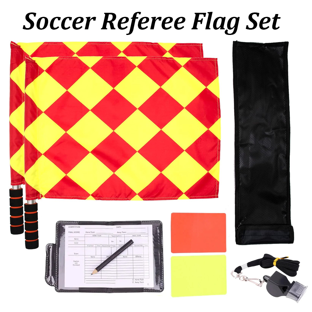 Juego de banderas de árbitro de fútbol, banderas de jinete a cuadros, tarjetas de árbitro con libro de registro y silbato de árbitro de lápiz para fútbol deportivo