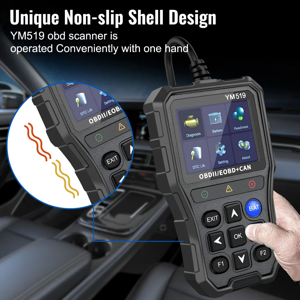 เครื่องทดสอบแบตเตอรี่เครื่องอ่านรหัส Fault Code Scanner OBD2 รหัส Reader Multi-Language YM519 เครื่องมือวินิจฉัยรถยนต์ตรวจสอบระบบเครื่องยนต์