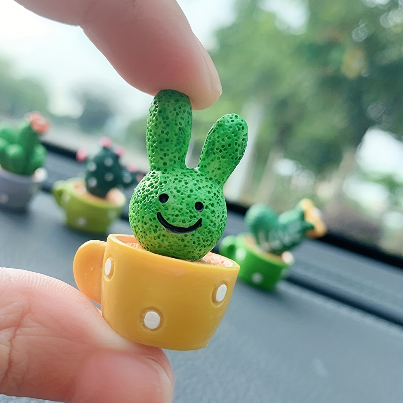 Mini cacto suculento para carro, artesanato de resina para escritório e sala de estar, planta verde, 1 conjunto de 4