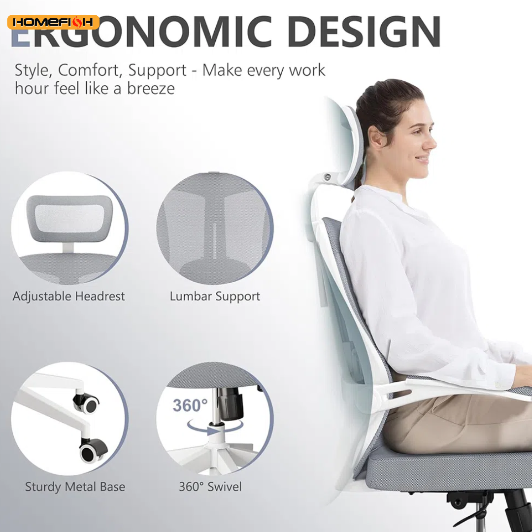 Computer Desk Chair 330.7lb Load Capacity 90 Degree Rotating Armrests Breathable  Chair with 5 Wheels for Home
