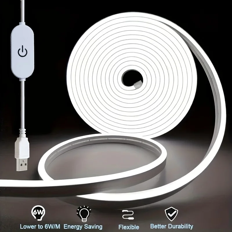 Bande lumineuse LED à commande tactile, 5V, USB, variable, Flexible, ruban néon découpable, décoration intérieure et extérieure, éclairage de salle de couloir
