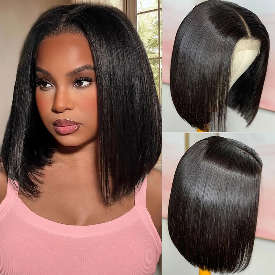 Bone Straight Короткие парики Боб 100% Парики из натуральных волос Wear and Go Бесклеевой парик фронта шнурка Бразильские парики из натуральных волос на кружеве 180%