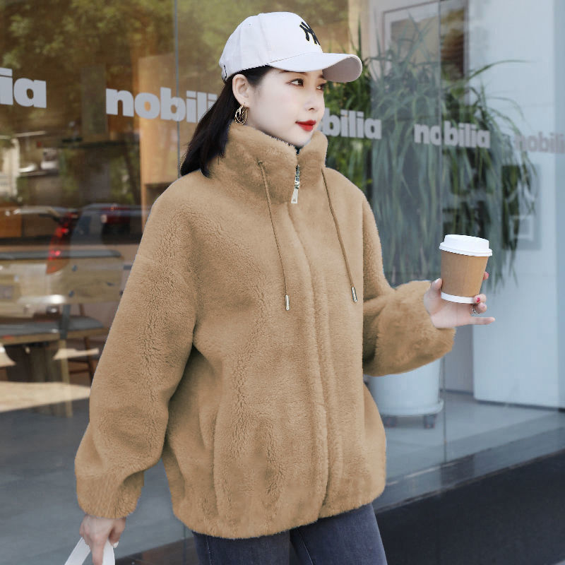Frauen Winter Doppel Korallen Fleece Warme Mantel Stehkragen Plüsch Dicken Mantel Weibliche Mode Casual Langarm Zipper Kleidung