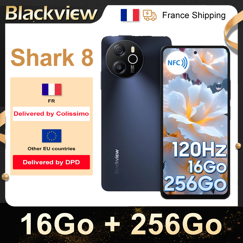 Blackview-Smartphone SHARK 8, téléphone portable Android 13 G99, 6.78 en effet, écran 120Hz 2.4K, 8 Go + 8 Go de RAM, 128 Go/256 Go de ROM, Dean, 64MP