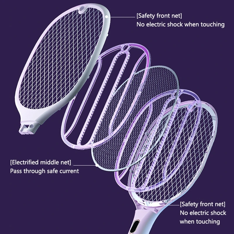 3 In 1 Multi Functional Bug Zapper Racket Usb Rechargeable Mosquito Killer Safe Electric Mosquito Swatter Pest Control Supplies