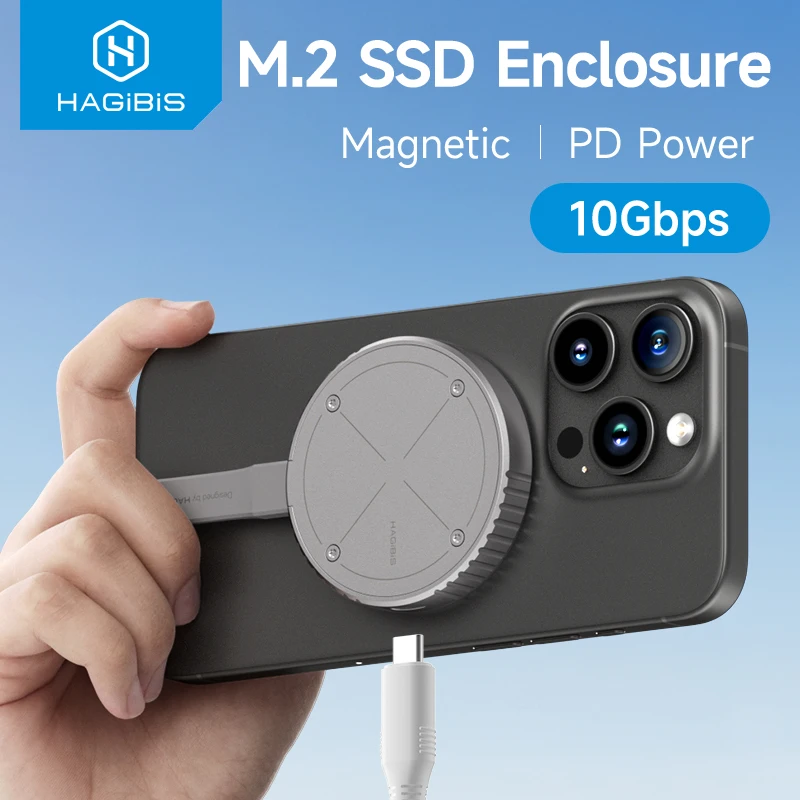 Hagibis-carcasa magnética M.2 2230 NVMe SSD, carcasa Magsafe SSD, USB C 3,2 Gen2 a NVMe PCI-E para iPhone 16 Pro Max ProRes MacBook