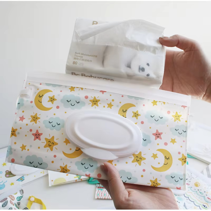 1PC EVA Portable Snap-Strap Tissue Box Wet Wipes Bag Flip Cover Cosmetic Pouch Outdoor Useful Baby Stroller Accessories