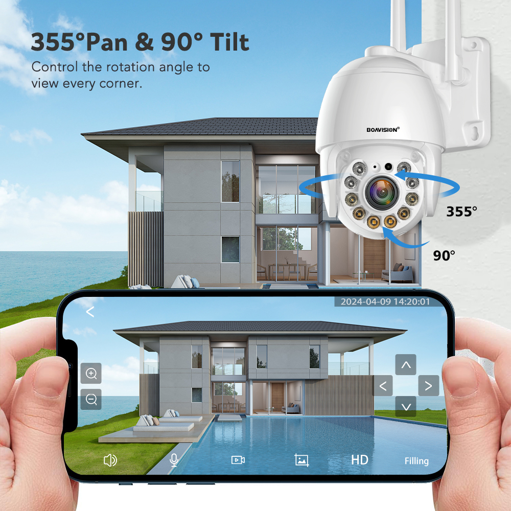 RU HD 8MP 5MP 2MP Wi-Fi Камера наблюдения Открытая сигнализация движения Цвет ночного видения 4-кратный цифровой зум PTZ Мини IP-камера безопасности