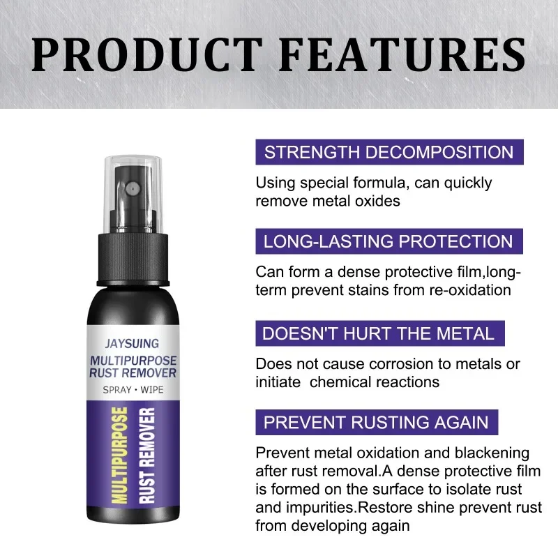 30ML อเนกประสงค์ Rust Remover สเปรย์พื้นผิวโลหะสีโครเมี่ยมบํารุงรักษารถยนต์ผงเหล็กทําความสะอาด Super Rust Remover ทําความสะอาด