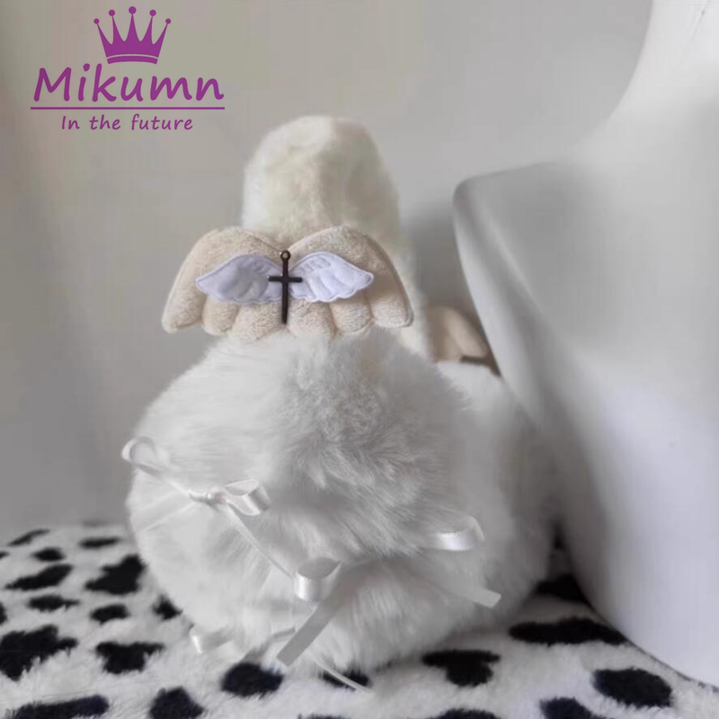 Orejera de felpa esponjosa con lazo de alas de Ángel para mujer, orejeras Kawaii cálidas, protección para las orejas al aire libre, Harajuku Y2k, Invierno
