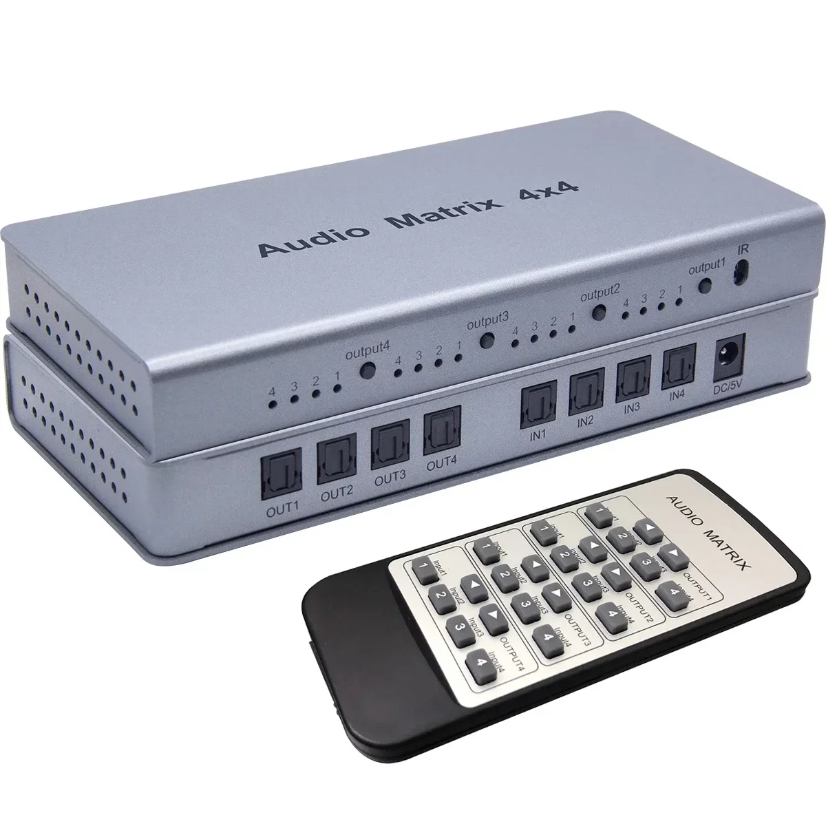 Conmutador de matriz de Audio 4x4 divisor SPDIF /TOSLINK Audio óptico Digital 4 entradas y 4 salidas Selector de matriz Control remoto