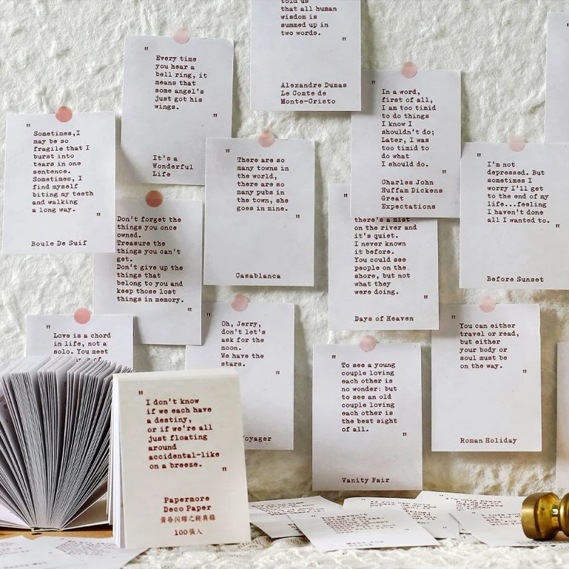 Mr.Paper 100pcs/Book Minimalist Material Paper Tearable Non-Repeating English Base Paper DIY Decoration