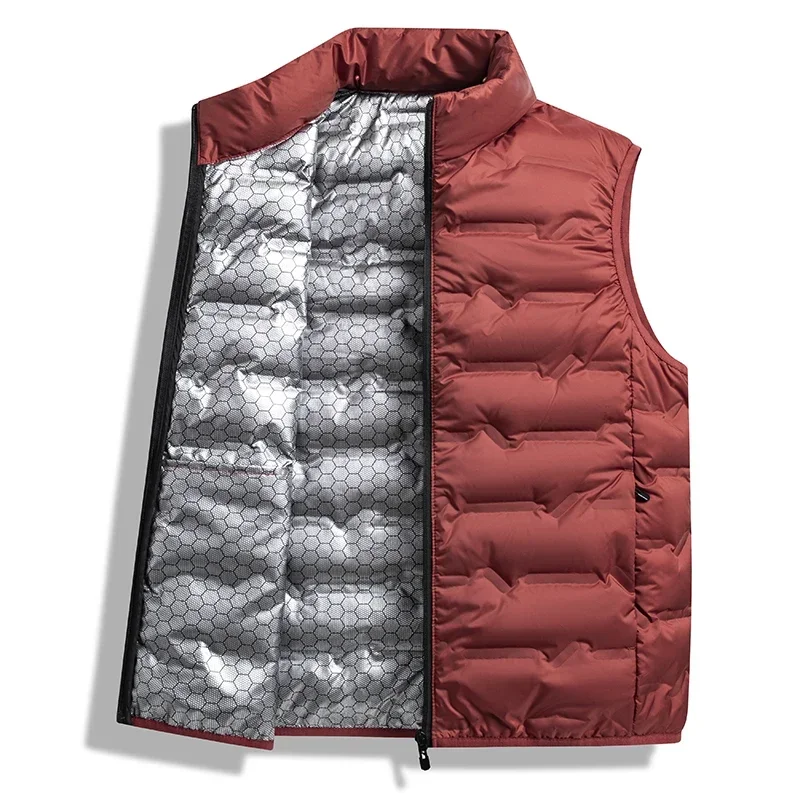 ฤดูหนาวสีขาวลงเสื้อกั๊กผู้ชาย Graphene Self-heating Windproof จีบเสื้อกั๊ก Man STAND COLLAR Casual WARM Down เสื้อกั๊กชาย