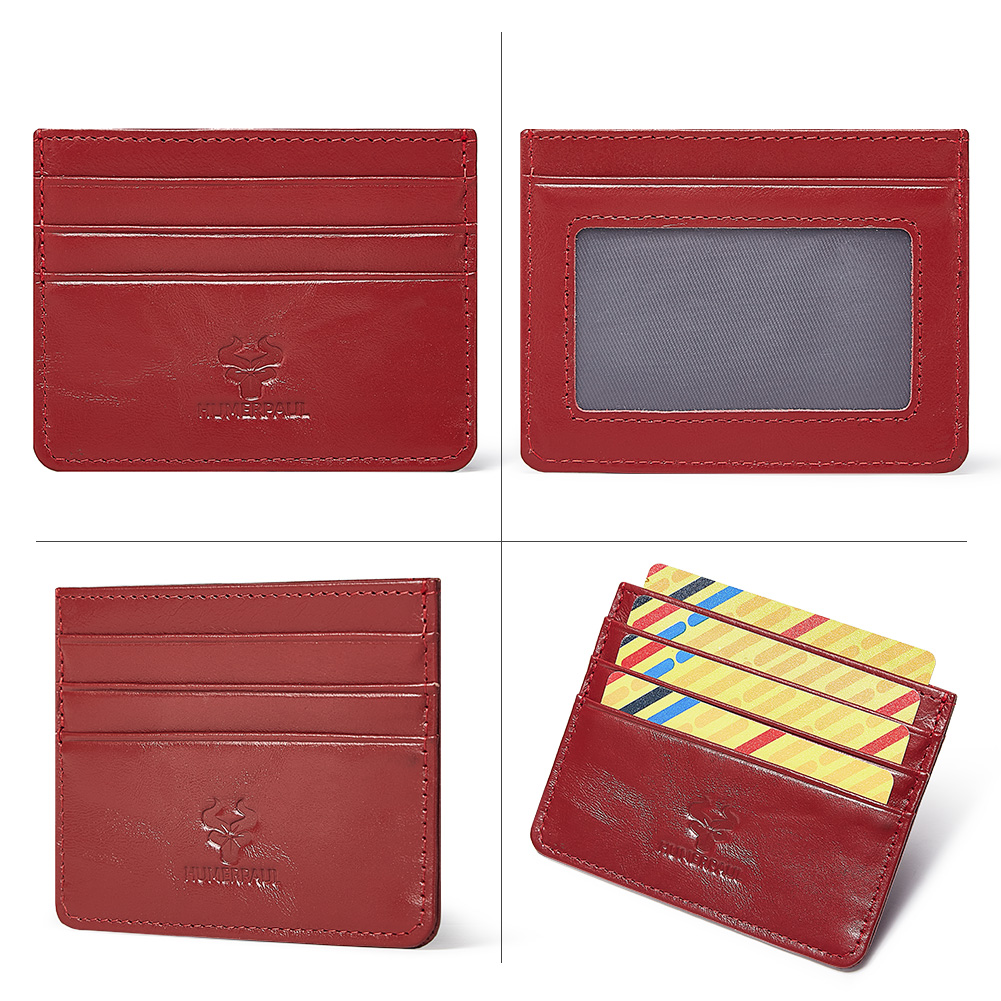 KAVIS Slanke kaarthouder portemonnee voor heren Dames Echt leer Draagbare creditcardhouder Mini unisex geldzak