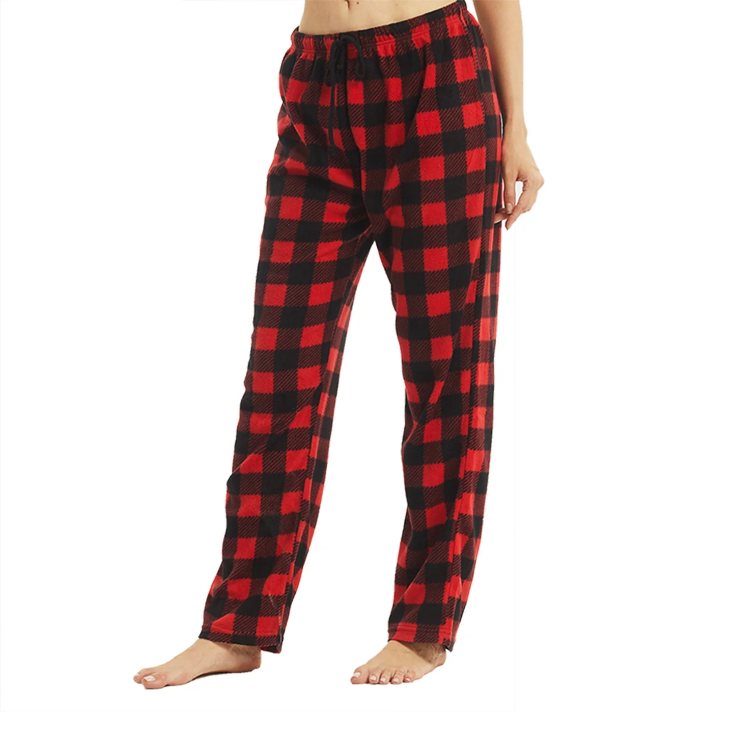 Pyjamahose für Damen, Fuzzy Pack, lange Fleece-Pyjama-Hose mit Büffelkaro, weiche Lounge-Nachtwäsche mit Kordelzug