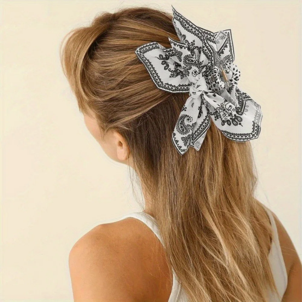 Accesorios para el cabello de alta gama para mujer, Clip de lazo de doble cara de tela con estampado de leopardo de temperamento Retro