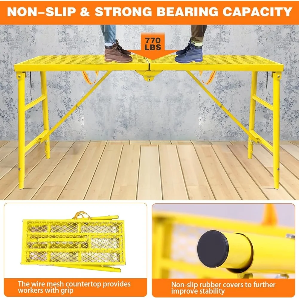 Adjustable Ladder Work Platform Folding Steel Scaffolding Telescopic 770lbs Capacity Portable Anti-Slip Stairs Scaffold Solution