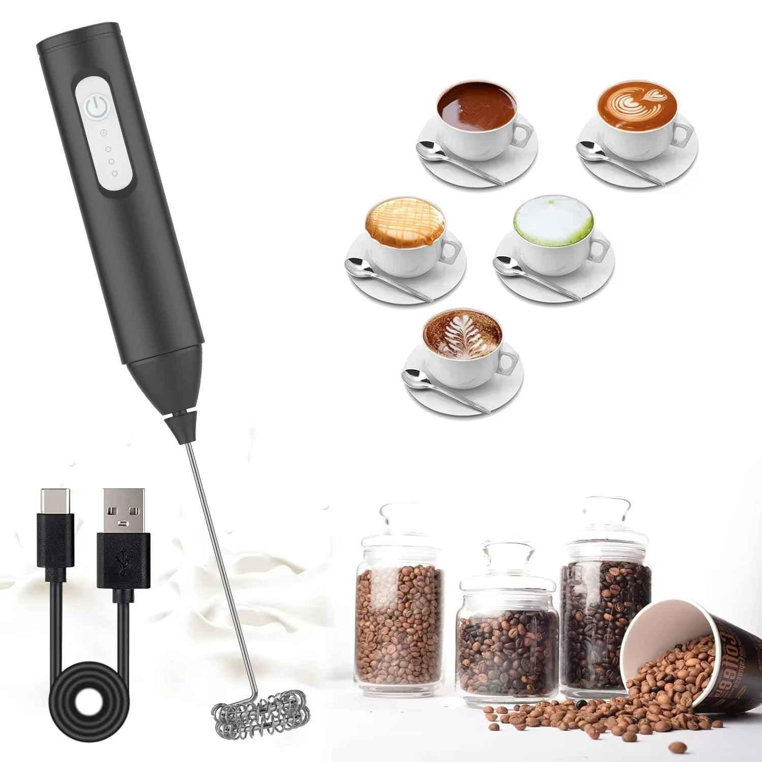 Máquina de espuma portátil, máquina de espuma de leche de 3 velocidades, cafetera, batidora eléctrica, batidora de huevos, batidora de alimentos de cocina