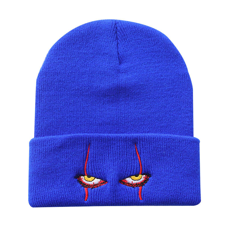 6 Styles Unisex Winter Soft Outdoor Beanie Solid Color Knitted Hat Pennywise scary eyes for Kids Casual Outside Halloween