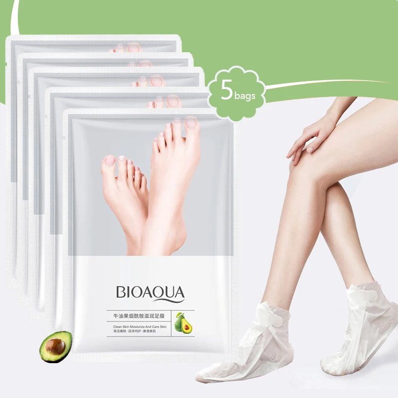 5 쌍 BIOAQUA 아보카도 엑스 폴리 에이 팅 풋 마스크 피트 필링 마스크 풋 스파 페디큐어 양말 모이스춰 라이징 죽은 피부 제거 풋 케어