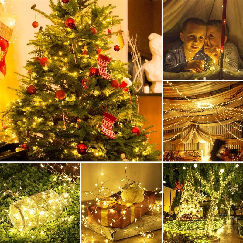 USB Led フェアリーライト銅線ストリング 20 メートル 200LED ホリデー屋外ランプガーランドクリスマスツリー結婚式パーティーの装飾