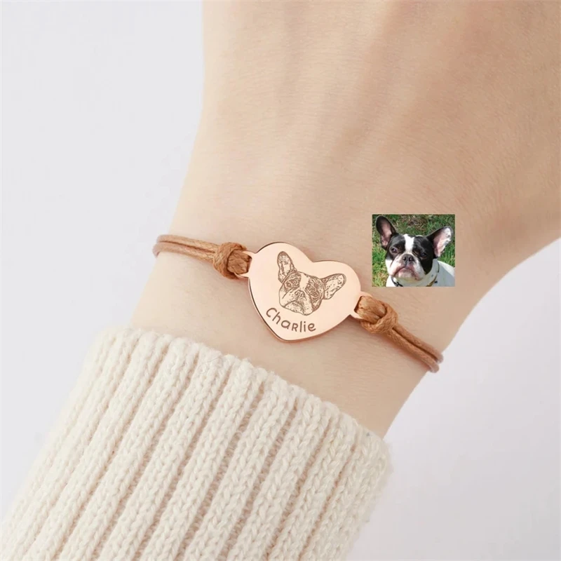 Pulseira personalizada com retrato de animal de estimação, para mulheres, foto de cachorro personalizada, aço inoxidável, ajustável, proprietário de animais de estimação, amante, pulseira, presente, joias