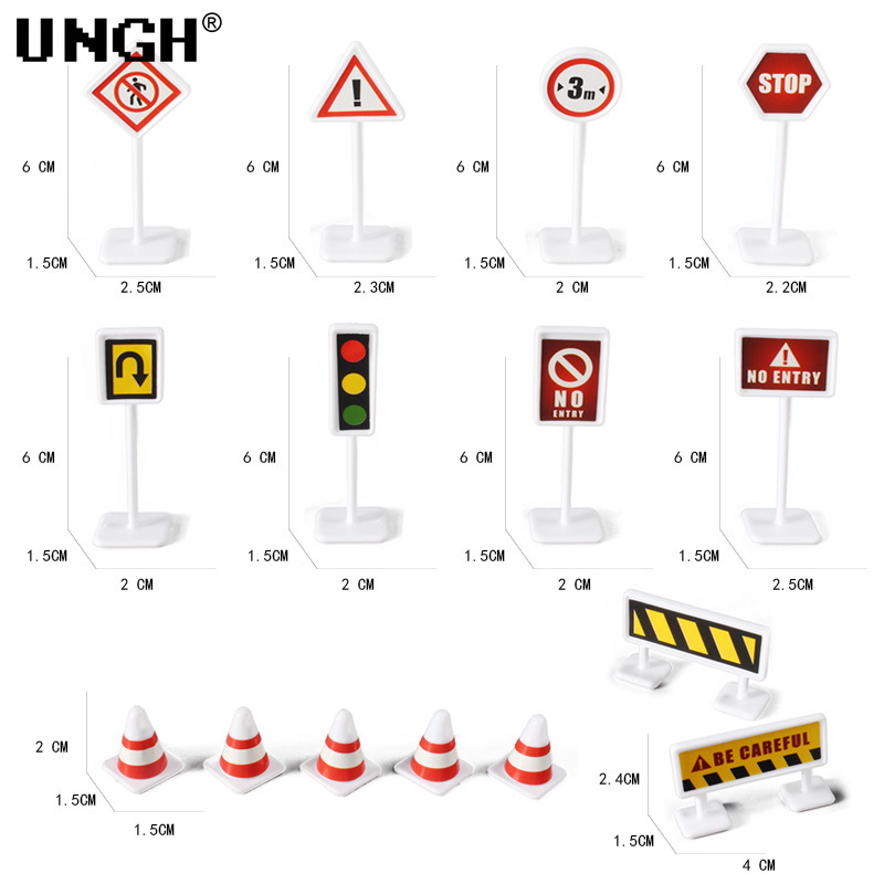15 ピース/セット幼児ミニ交通標識模型玩具道路封鎖子供の安全教育子供パズル交通おもちゃ男の子女の子ギフト