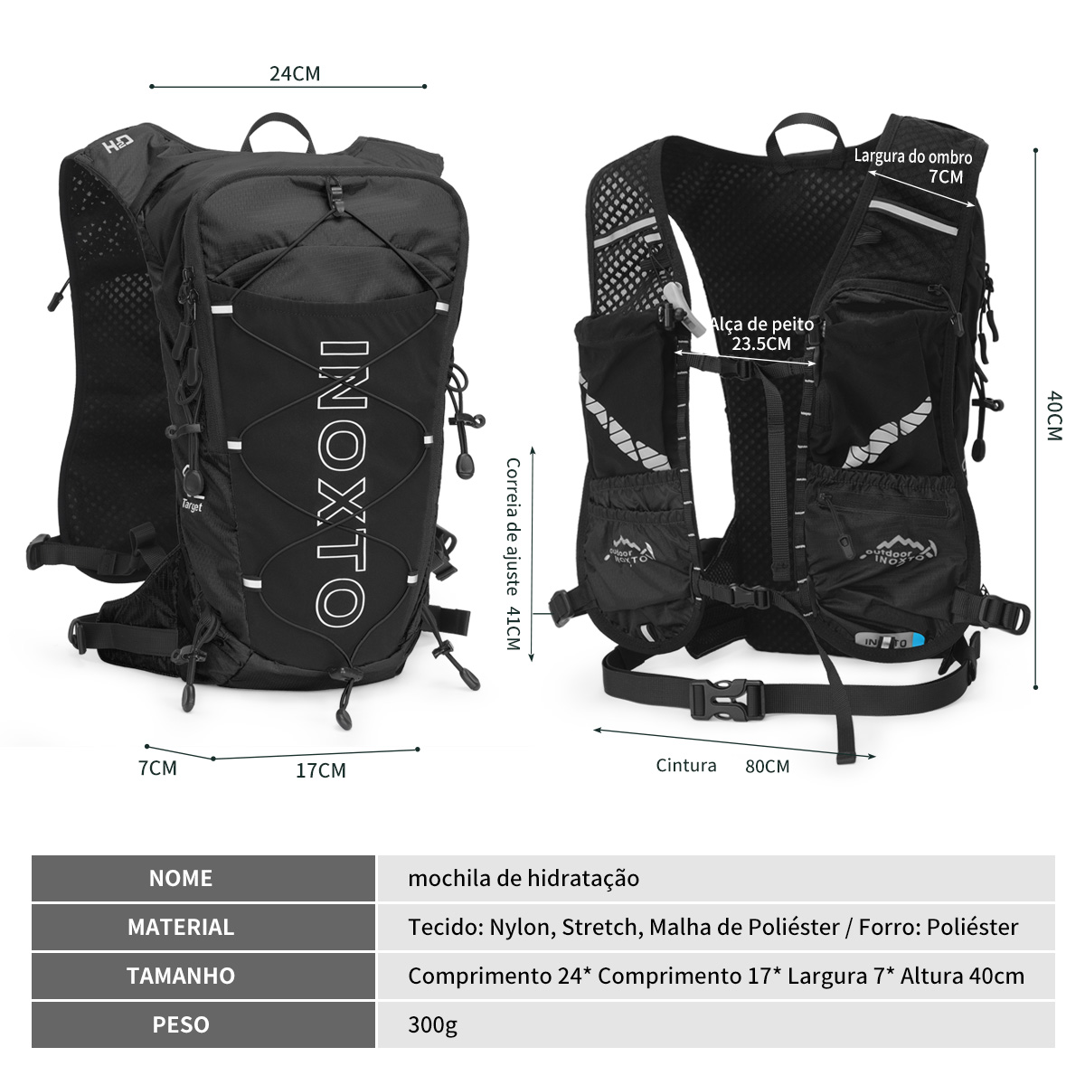 Correndo colete hidratante mochila 8l, ciclismo hidratante mochila caminhadas maratona hidratante, com 2l saco de água 250ml garrafa de água